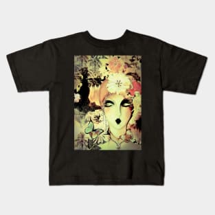 70s deco art print fashion dark floral Kids T-Shirt